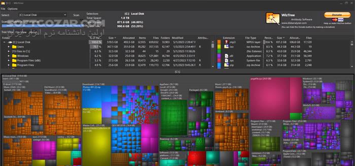 دانلود WizTree 4.18 Enterprise - دانلود شناسایی فایل ها و پوشه های حجیم - سافت گذر